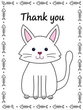 Hand Crafted  White Cat Thank You Business Cards 50 Count
